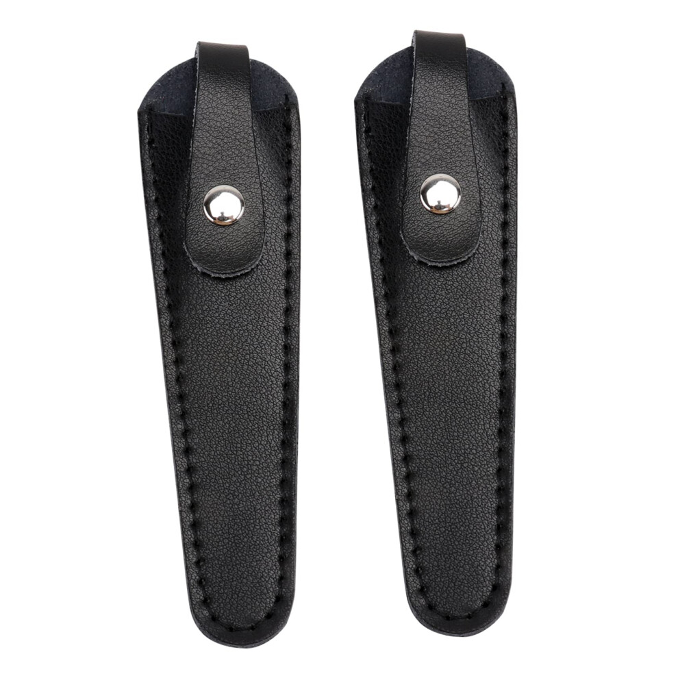 Black 2Pcs Leather Scissor Protective Sheath With Blade Protection For Hairdressers And Barbers