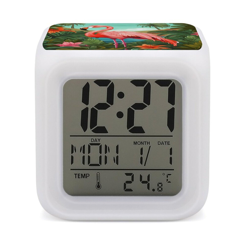 LED Color Changing Alarm Clock for Kids, Tropical Cube with 7Color Glow and Temperature Display