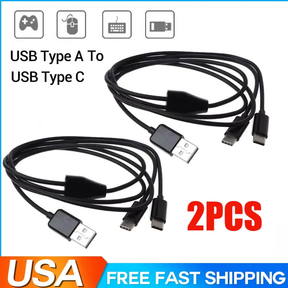 2X Portable Usb 2.0 Type A M To Dual Type C M Splitter Y Charg Data Cable Black 9009879019251