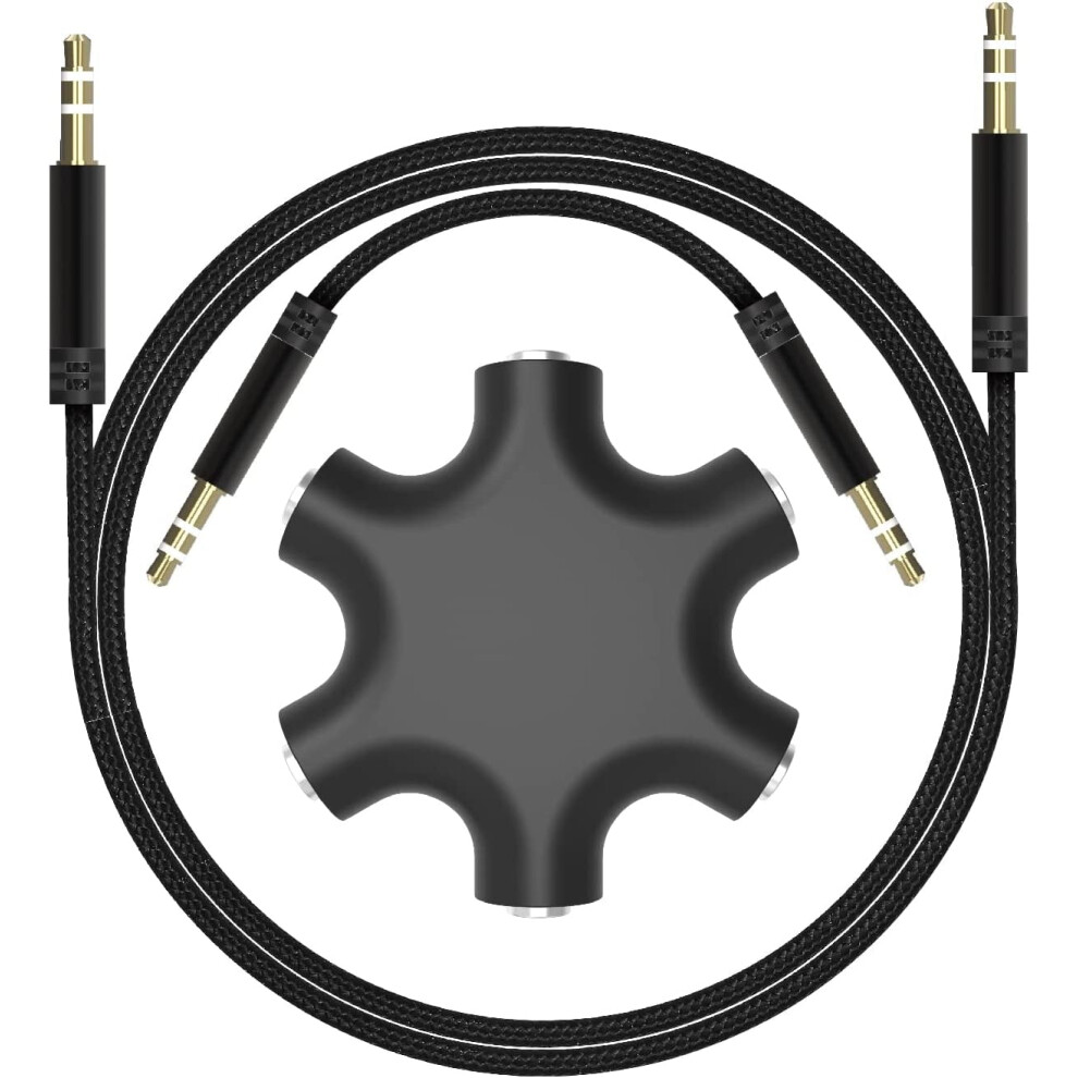 3.5Mm Multi Headphone Audio Splitter 5-Jack Female Connector Adapter With 3.5Mm Stereo Cable 20Cm & 100Cm, 3-In-1Pack 9009879020172