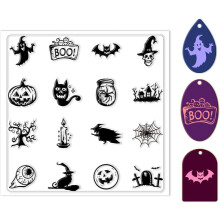 Halloween Silicone Texture Stamp Mat 5.5x5.5inch for Clay, Jewelry, Earring Making – Ghosts & Skulls Pattern