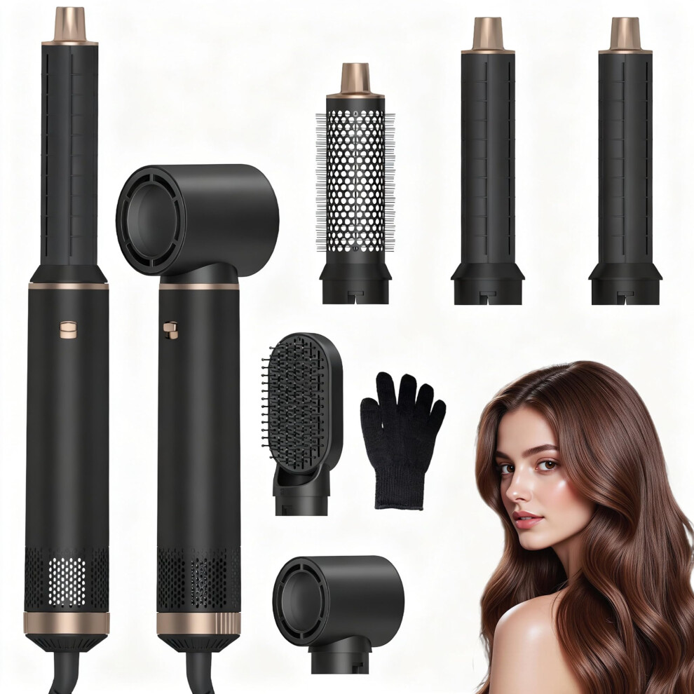 Black 5 In 1 Blow Dryer Brush Ionic Hot Air Styler With Automatic Curling For Volumizing And Smoothing