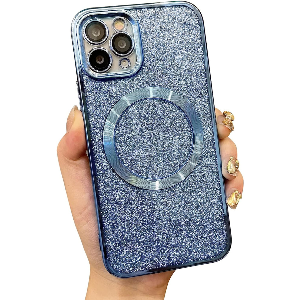 Compatible With Iphone 11 Pro 5.8" Magnetic Glitter Case, Magsafe Compatible, Bling Clear Protective Case With Lens Protector - Blue 9009879021872