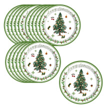 Yhmxh 16 Pcs Christmas Snowflake Paper Plates, Red & Green Xmas Dessert Plates, Disposable Dinnerware for Holiday Party
