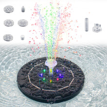 Solar Water Fountain Pump with RGB LED Lights, 2200mAh Battery, Garden Pond Bird Bath Decor
