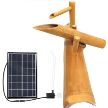 Solar Water Fountain with Handmade Bamboo Design, 24' Solar Powered Zen Garden Feature for Indoor Outdoor Use