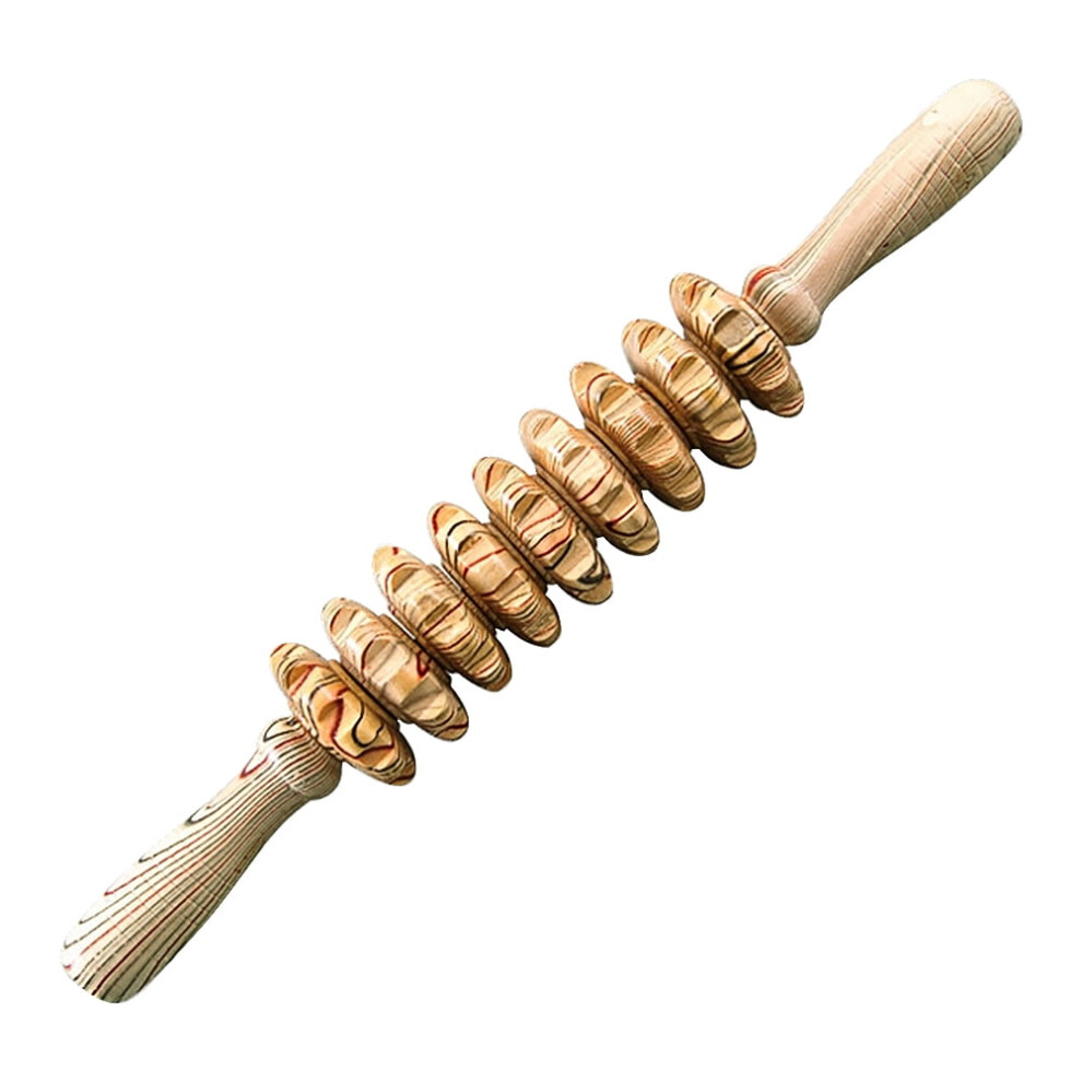 Eease 1PC Wooden Nine-wheel Abdominal Massager Multi-function Massaging Roller