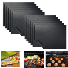 Grill Mat Set of 10, compatible with outdoor grills, non-stick reusable BBQ sheets, easy-to-clean baking mats, black