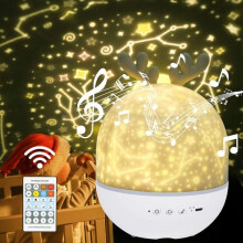 Children's night light Projector Star lamp, 360 degree rotation with music + timer + remote control, 6 colors, LED light, fawn