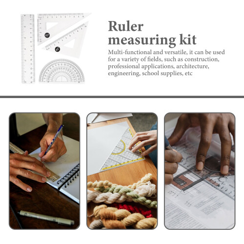 4 Sets Office Supplies Protractor Transparent Ruler Triangular Scale Precision Student 1