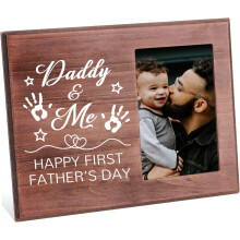 Happy 1st Father's Day Picture Frame 4x6, Daddy & Me Wooden Photo Frame for Dad from Daughter/Son, Hanging/Tabletop Gift for Birthday, compatible