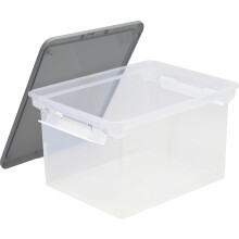 Portable File Tote with Locking Handles, Letter/Legal Files, 18.5" X 14.25" X 10.88", Clear/Silver