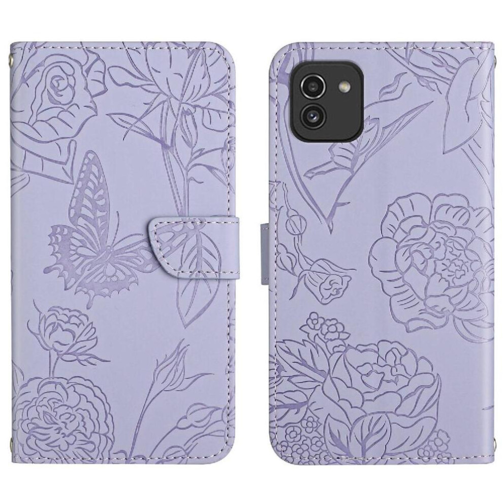 Case For Compatible With Samsung Galaxy A03 164, Wrist Strap, Shockproof Leather, Anti-Drop Pu Flip Cover, Flowers & Butterflies 9557311167102