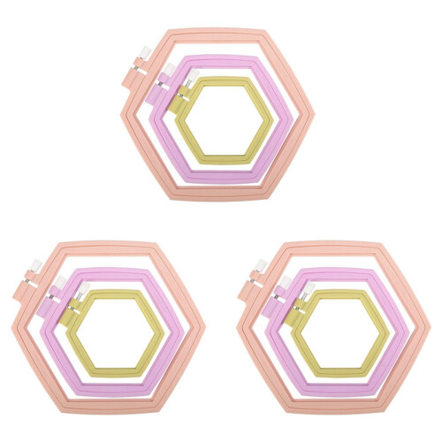 9 Pieces 3 Sizes Hexagon Embroidery Hoops, ABS Plastic Embroidery Frames Hoops for Sewing, Needlework