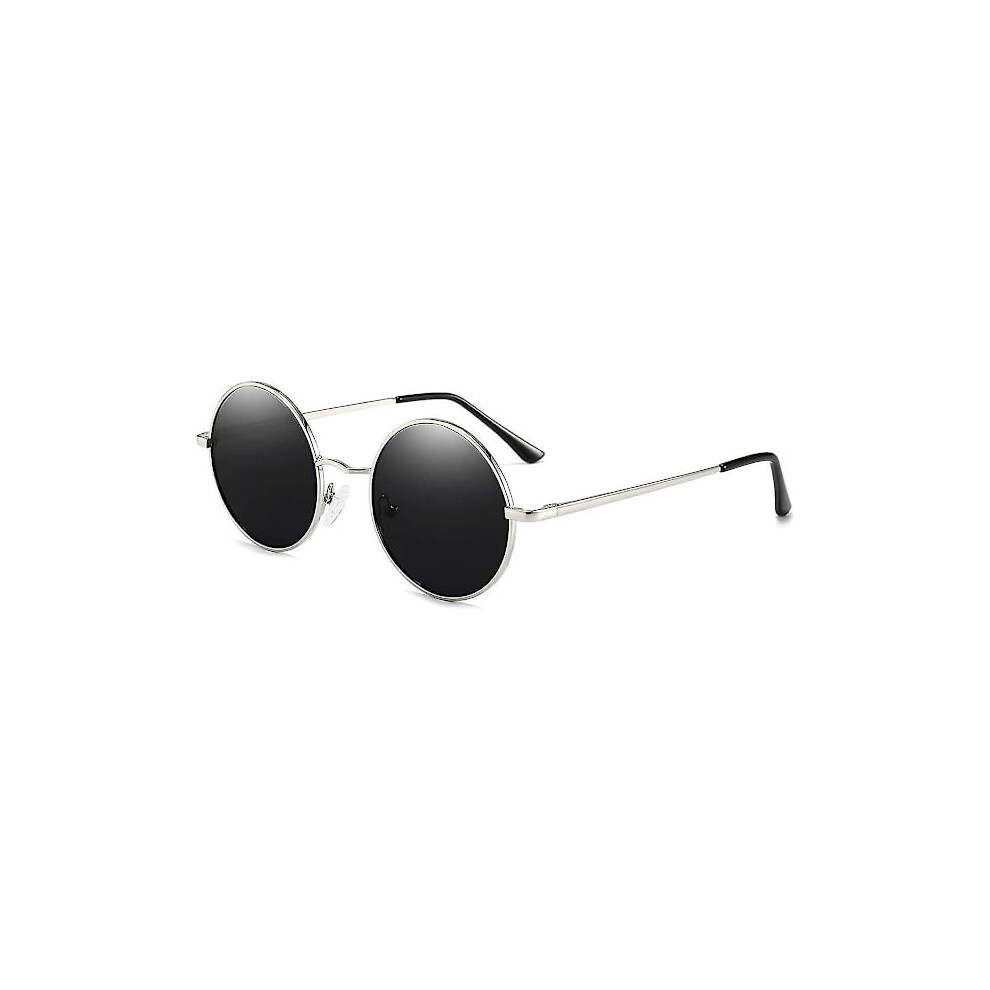 Vintage Round John Lennon Polarized Sunglasses For Men Women Circle Hippie Sunglasses Lens- Frame Black/Silver 9557311678097