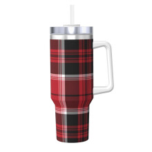 Personalized Christmas Plaid 40oz Tumbler with Handle & Straw - Stainless Steel Travel Coffee Cup with Lid, compatible with birthday gifts for women,