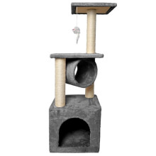 Scratching post with cave, tunnel & plush platforms grey