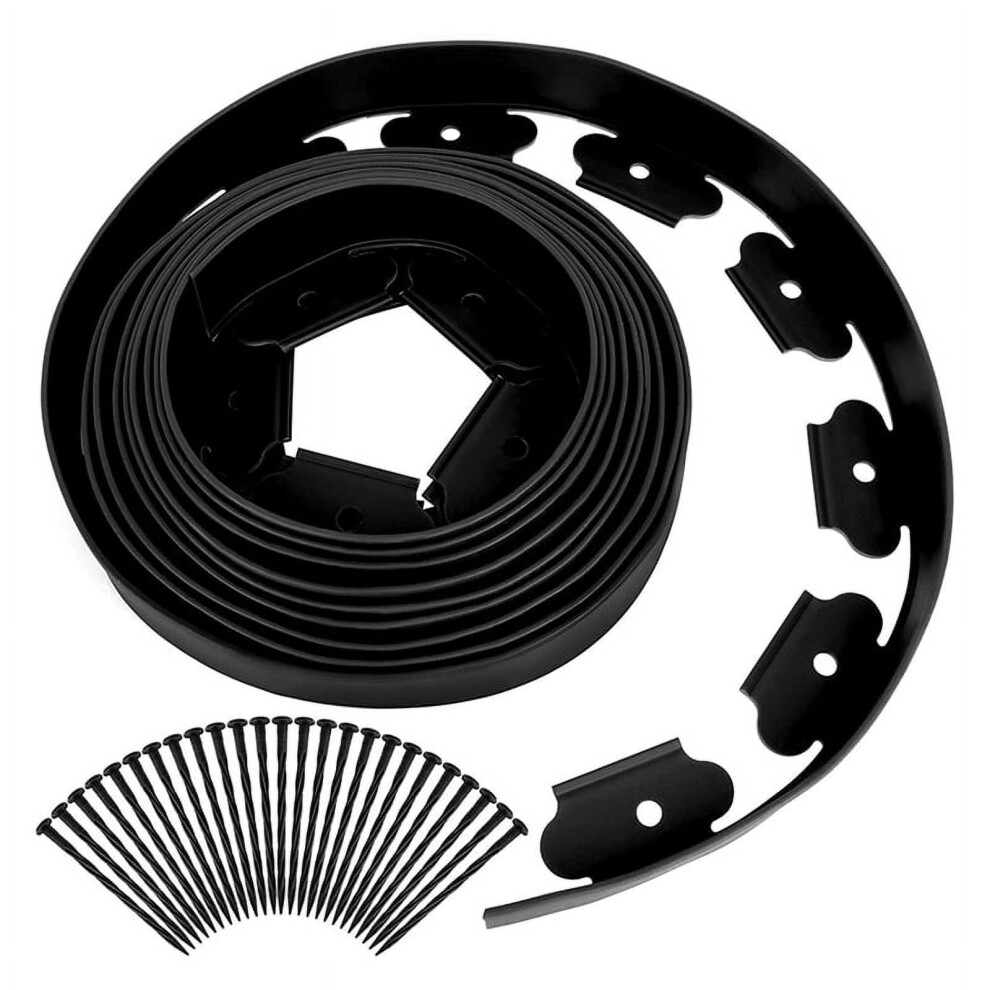 Landscape Edging,16.4Ft Garden Edging With 15 Edging Stakes, Rubber Landscaping Edging For Yard Edging Borders Black 9557311676611