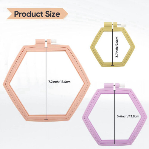 9 Pieces 3 Sizes Hexagon Embroidery Hoops, ABS Plastic Embroidery Frames Hoops for Sewing, Needlework 1
