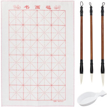 Chinese Calligraphy Drawing Set with Reusable Water Mat, 3 Brushes & Water Dish for Beginners