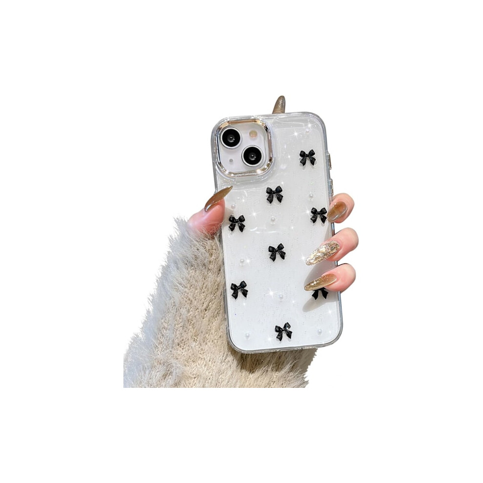 Bling Glitter 3D Bowknot Case, Crystal Clear Sparkly Slim Soft Durable Protective Case Compatible With Iphone 15 Black 9450273701417