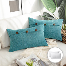 Phantoscope Farmhouse Series Triple Button Decorative Throw Pillow, 12" x 20", Lake Blue, 2 Pack
