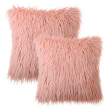 Phantoscope Merino Style Faux Fur Series Decorative Throw Pillow Bundle, 18" x 18"/20" x 20", Orange, 2 Pack