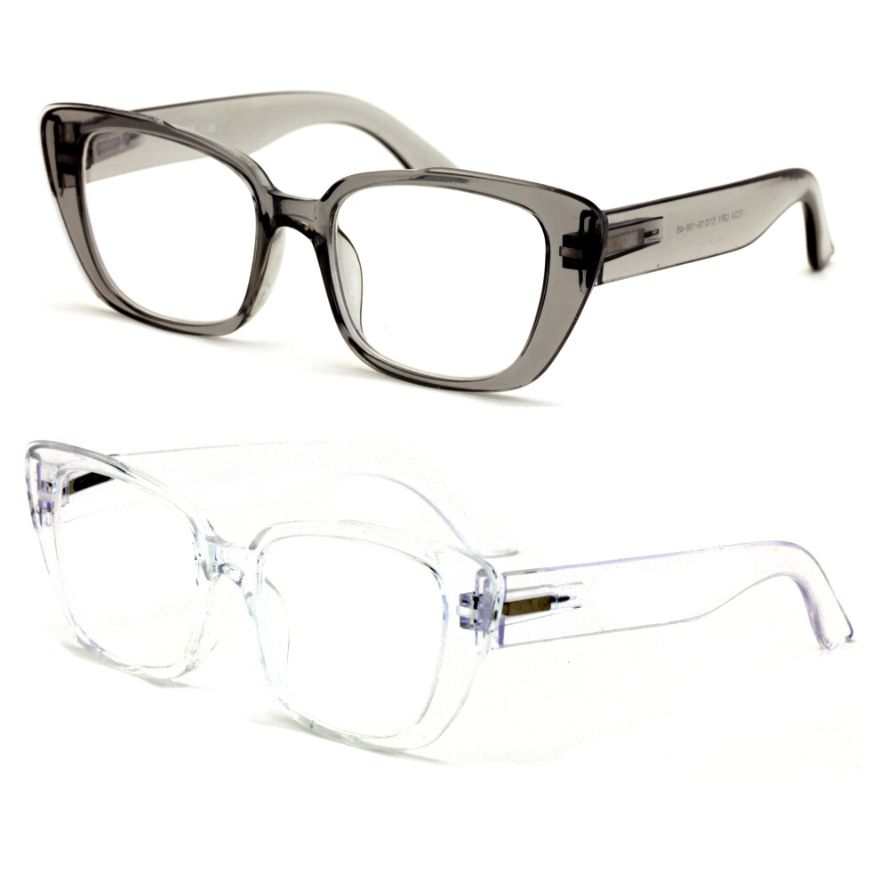 2 Pairs Women Oversize Transparent Reading Glasses - Spring Hinge Reader 7024 +1.75