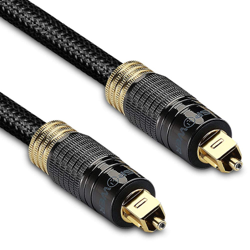 24K Plated Toslink Digital Optical Audio Cable (S/Pdif) - [Zero Rfi & Emi Interference] Metal Connectors Gold 9193271541196