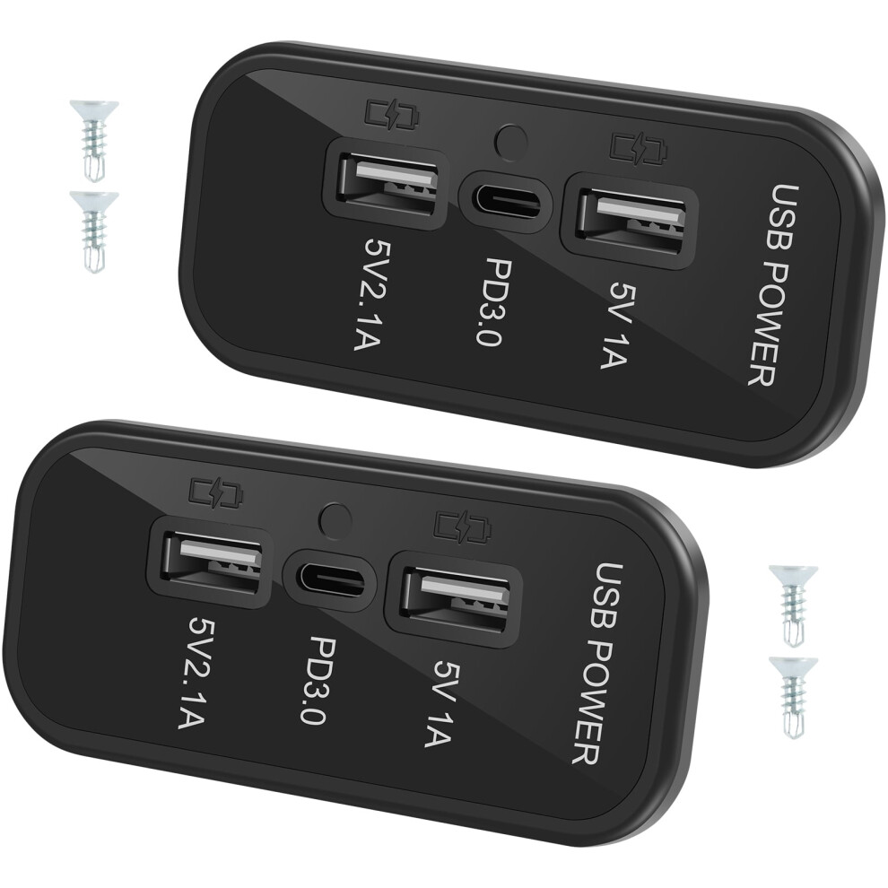 2Pcs Rv Usb Outlet 3 Ports 45.5W 12V Wall Mount With Light, Usb-C Pd 3.0 & Dual Usb A, Compatible With Car Truck Bus Boat 9558633693607