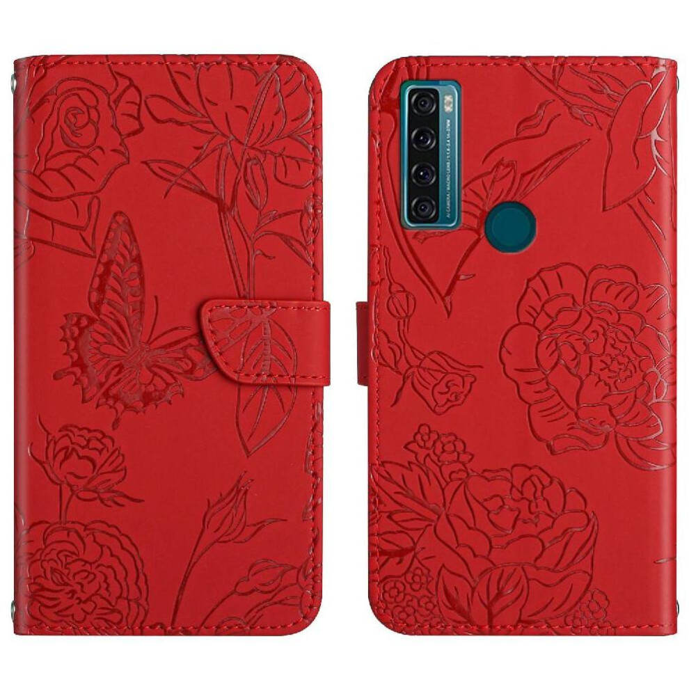 Case For Compatible With Tcl 20 Se Shockproof Leather Case Flowers And Butterflies Pu Leather Flip Cover Anti-Drop Protection With Wrist Strap 9193271542612