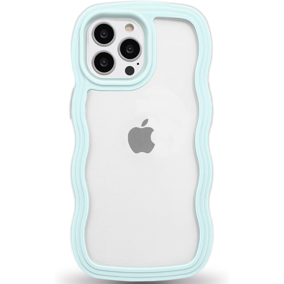 Anuck For Compatible With Iphone 14 Pro Case, Wavy Edge Clear Back, Anti-Slip Shockproof Tpu & Hard Bumper, Light Blue 9193271542841