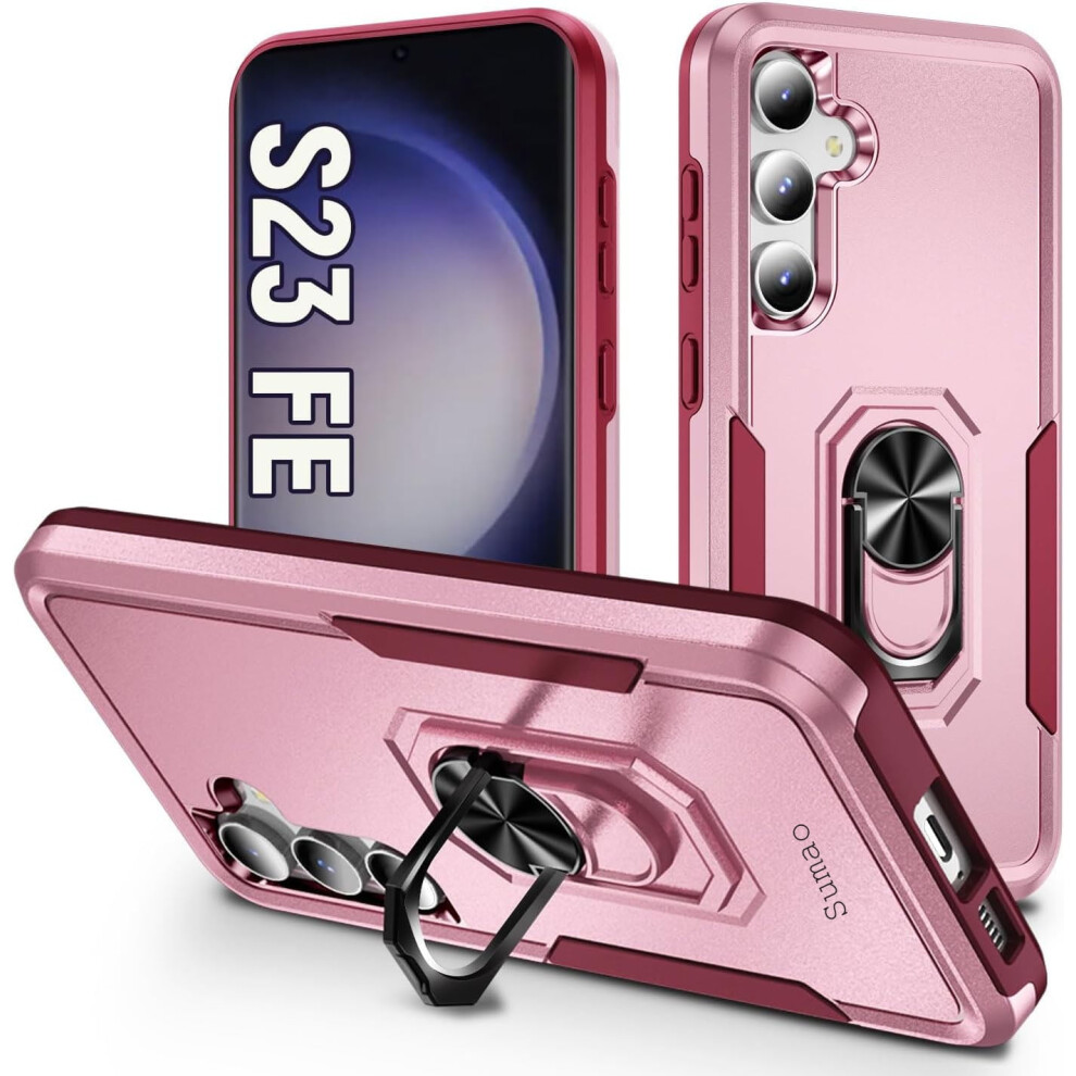 Sumao Compatible With Samsung Galaxy S23 Fe Case For Stand Heavy Duty Drop Protection Rugged Shockproof Case- Pink 9193271542636