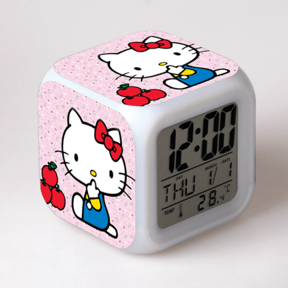 Hanntaoo Digital Alarm Clock For Kids, Hello Kitty 7 Color Led Wake Up Clock With Thermometer & Night Gift For Boys Girls Htnl#1065 Light