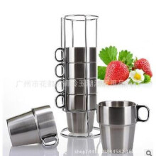Cups Set, Delaman Stainless Steel Cups Water Beer Coffee Drinking Cup with Grip Handle 6PCS