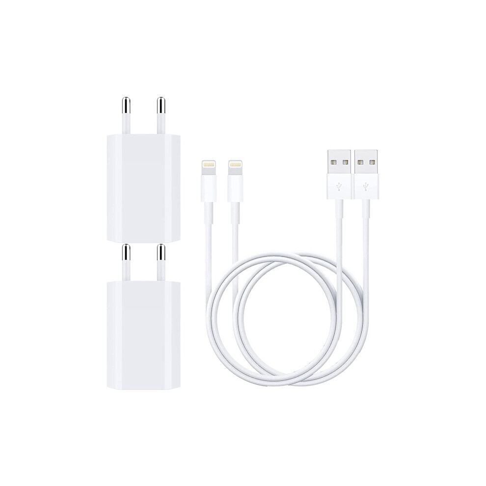 (2-Pack) Lightning Compatible With Iphone Charging Cable + Usb Wall Charger 9418476314025
