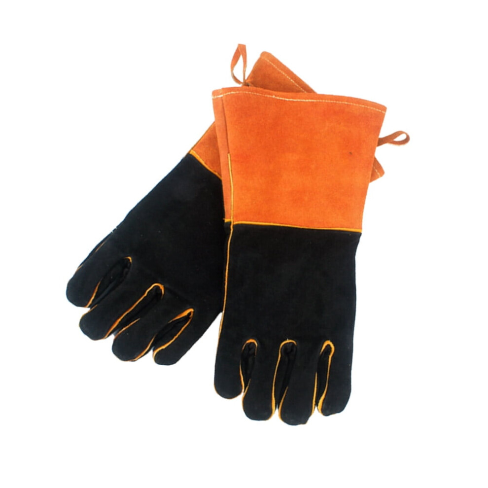 Outdoor Bbq Gloves Campfire Barbecue Leather High Temperature Insulation Thickening Long Welding Protective Gloves (Orange) 9418476314414