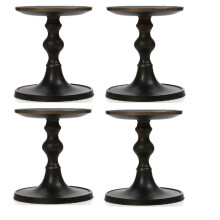 Set of 4 Antique Bronze Pillar Candle Holders 5 Inch Elegant Pedestal Stands for Wedding Decor