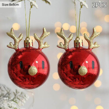 2pcs Elk Christmas Balls Ornaments Xmas Tree Hanging Bauble Pendant Merry Christmas Decorations For 2025 New Year Navidad Decor, Red fawn