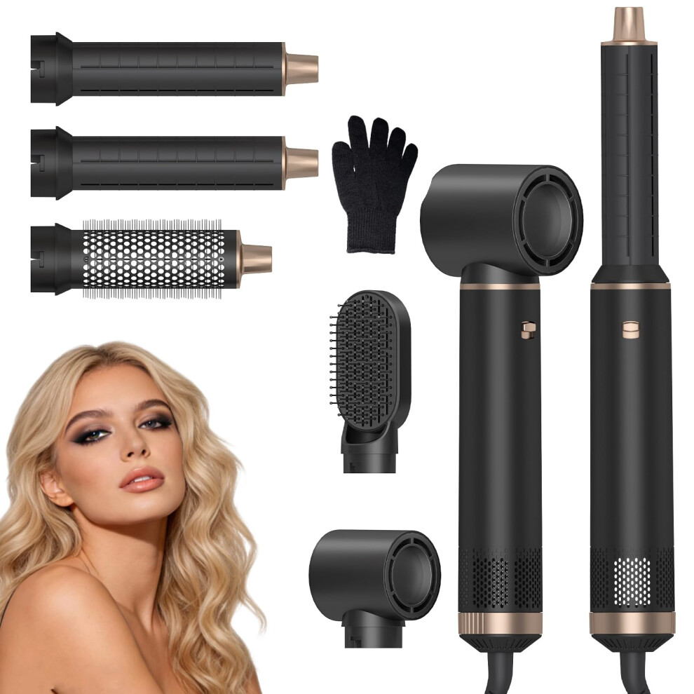 Black 5 In 1 Blow Dryer Brush Ionic Hot Air Styler With Dual Auto Wrap Technology And Negative Ion Smoothing
