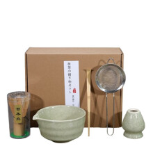 Green Ceramic Tea Set with Matcha Bowl, Whisk Holder and Whisk, 5-piece Set - XF6[JSR] green