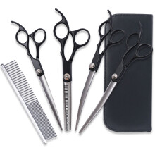 Dog Grooming Scissors Set,7.0inch Professional Stainless Steel Safety Scissors Tool Kit,Black
