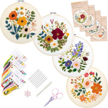 Bonroy Embroidery Kit for Beginners with Instructions, Cross Stitch Kits for Adults, Needlepoint Kits with Cloth, Hoops, Needles, Threads (Flowers2)