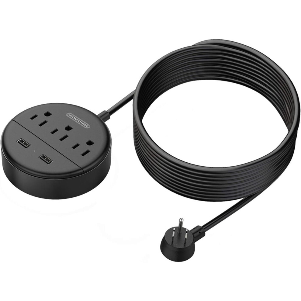 Long Extension Cord 15Ft, Flat Plug With 3 Outlet 2 Usb, Etl Listed, Wall Mount Charging Station For Home, Office, Dorm, Black 9165521372836