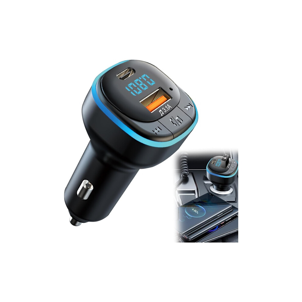 Tooth 5.0 Fm Transmitter, Support 5V/3.1A Usb + Type C, Tooth Car Music Player With Mood Support Hands-Free Calling, U Disk Blue/Light 9165521373819