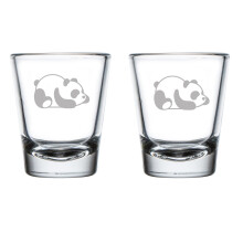 Set of 2 Shot Glasses 1.75oz Shot Glass Lazy Panda
