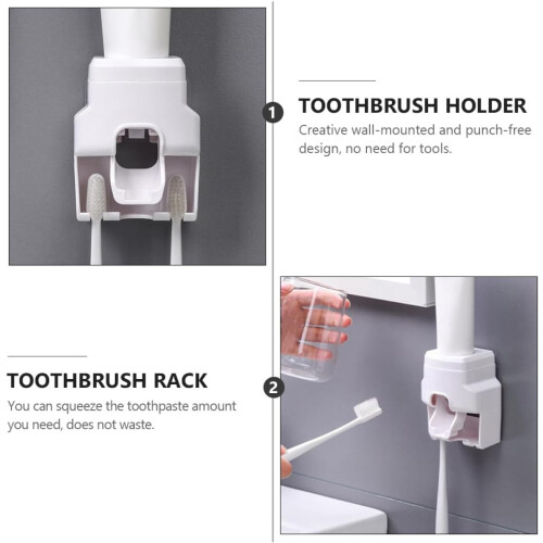 Automatic Toothpaste Dispenser Wall Mounted No Drill Toothpaste Squeezer with Toothbrush Holder 1