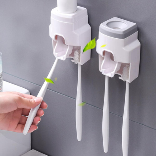 Automatic Toothpaste Dispenser Wall Mounted No Drill Toothpaste Squeezer with Toothbrush Holder 2