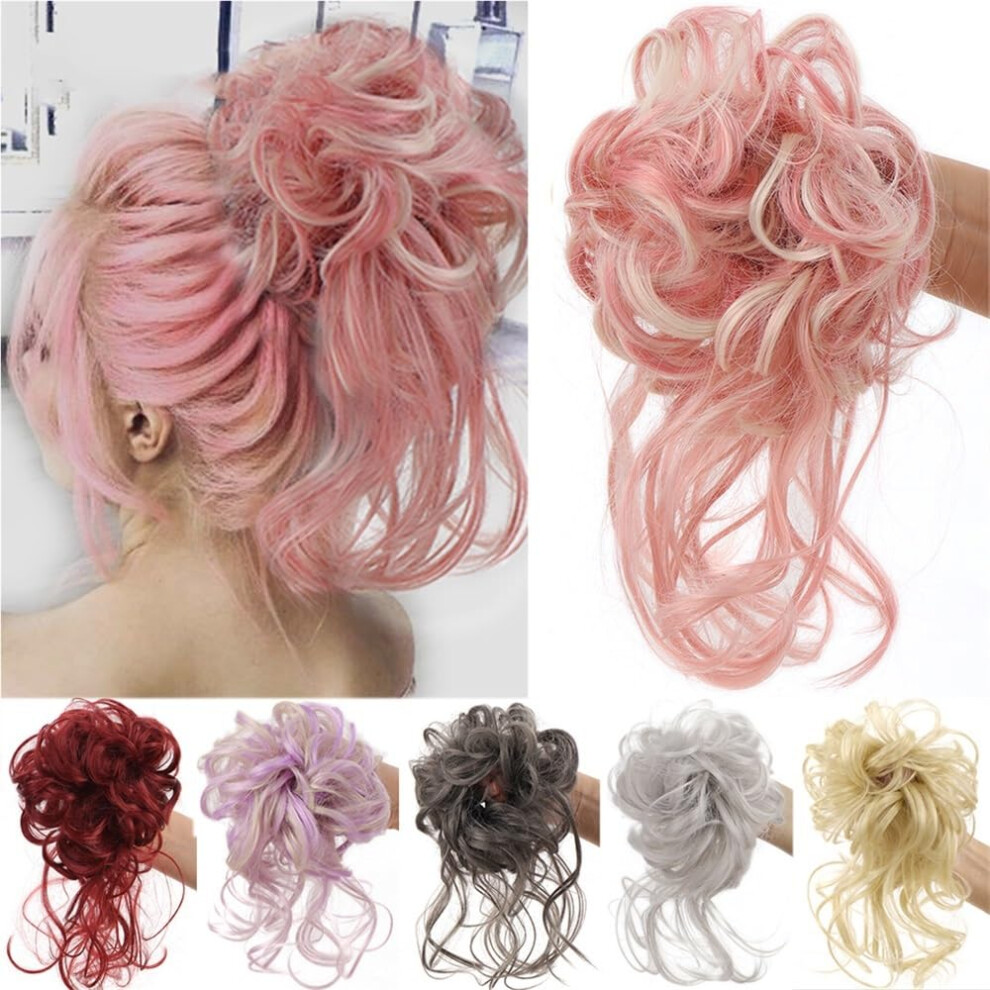 Unisex Black Messy Bun Hair Piece With Elastic Band, Synthetic Curly Chignon Bun For Women