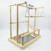 Wooden Bird Play Gym with Double Ladders, Parrot Activity Center Stand for Boredom Relief